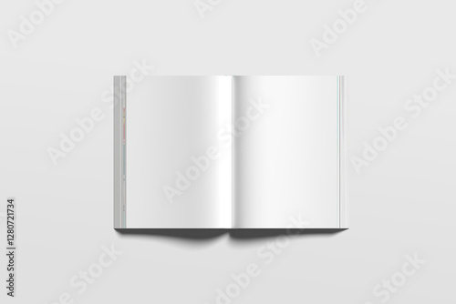 Isolated white open magazine mockup. 3D rendering.