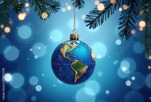 Earth Globe Christmas Ornament with Fir Branches