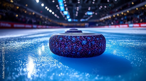 Curling Stone on Ice Rink Ready for the Winter Sporting Event