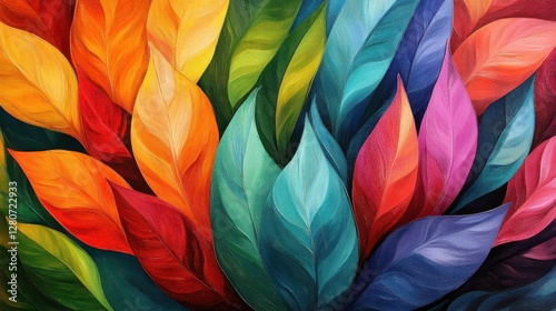 Wallpaper Mural An abstract illustration with colorful jungle leaves, evoking the energy and vibrancy of summer Torontodigital.ca