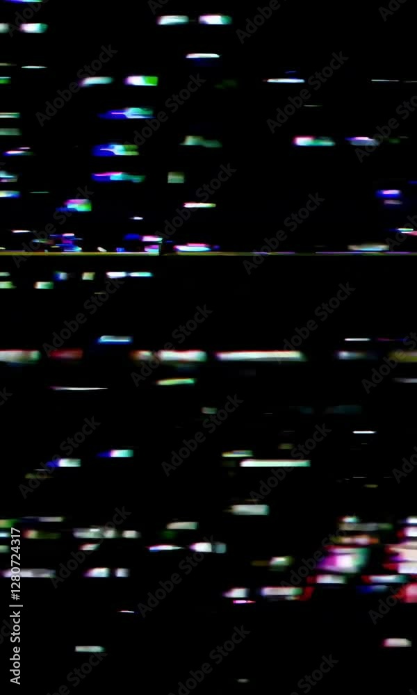 Glitchy retro tv static transition: colorful noise and distorted lines evolving