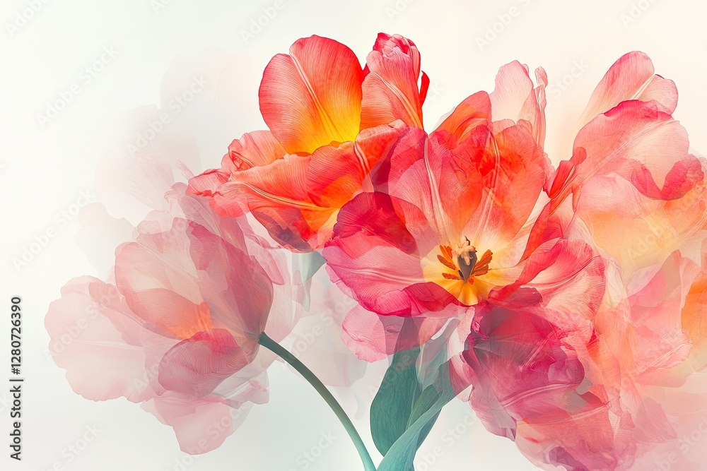 A vibrant bouquet of fresh tulips, isolated on a white background A vibrant bouquet of fresh tulips, isolated on a white background