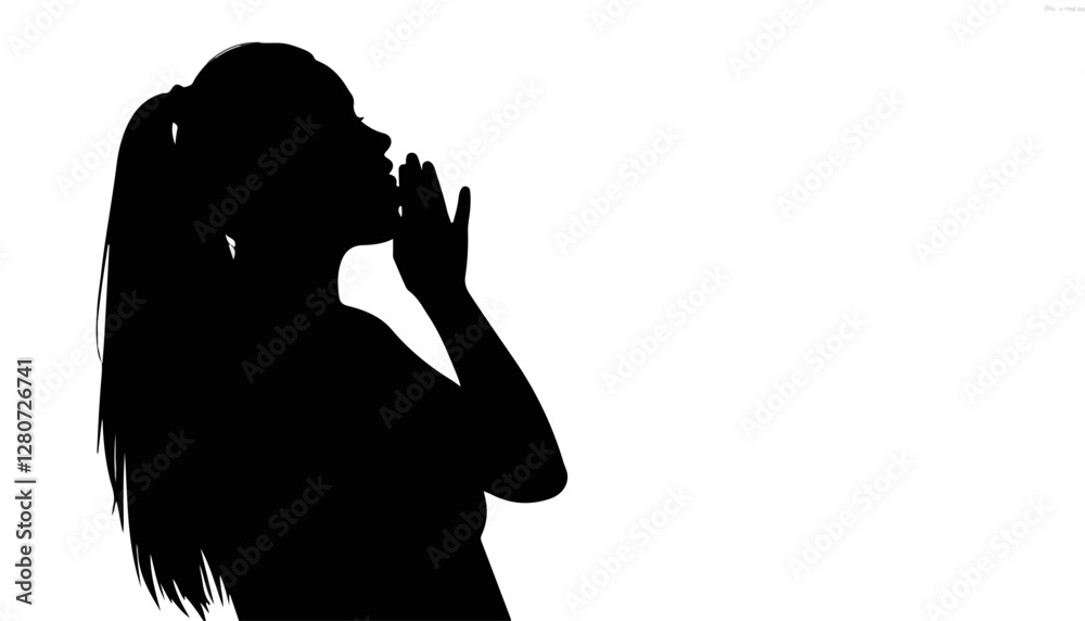 Silhouette of a woman in prayer against a white background Silhouette of a woman in prayer against a white background