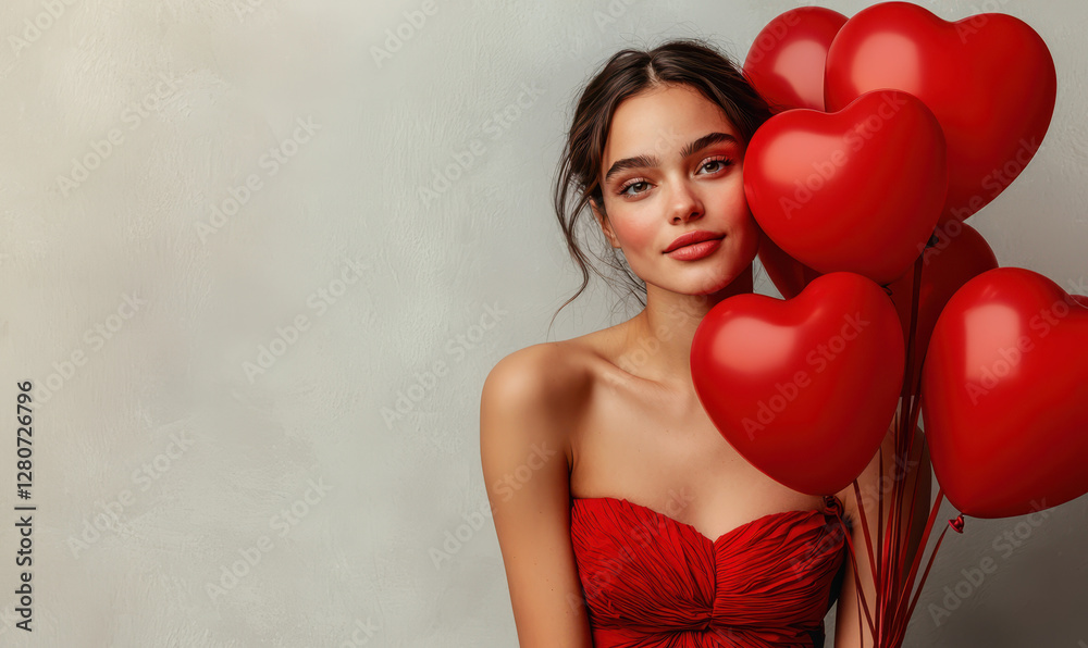 Enchanting Portrait of a Young Woman Holding Red Heart Balloons – A Celebration of Love, Beauty, and Joy Perfect for Romantic and Festive Occasions Enchanting Portrait of a Young Woman Holding Red Heart Balloons – A Celebration of Love, Beauty, and Joy Perfect for Romantic and Festive Occasions