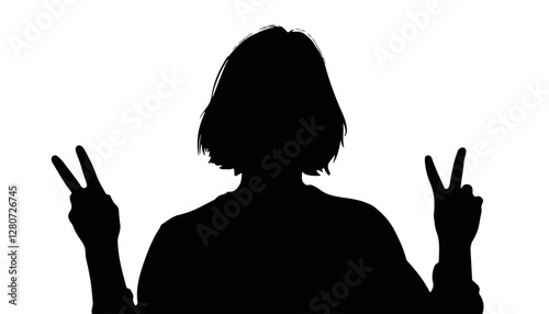 Silhouette of person making peace signs against white background