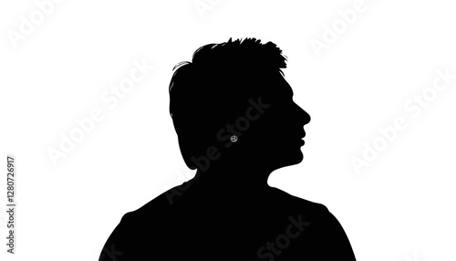 Silhouette of a man in profile against a white background