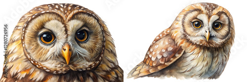 Realistic owl illustration, detailed feathers, expressive eyes, wildlife art, nature-inspired design, educational purpose.