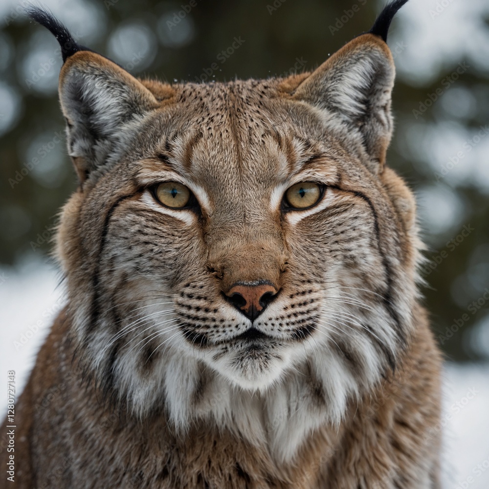A lynx with piercing eyes staring directly at the viewer, surrounded by a white background. A lynx with piercing eyes staring directly at the viewer, surrounded by a white background.