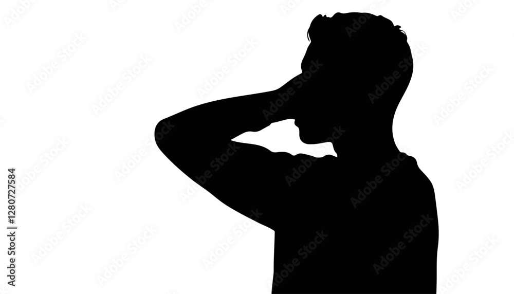 Silhouette of a man in contemplation against a plain background