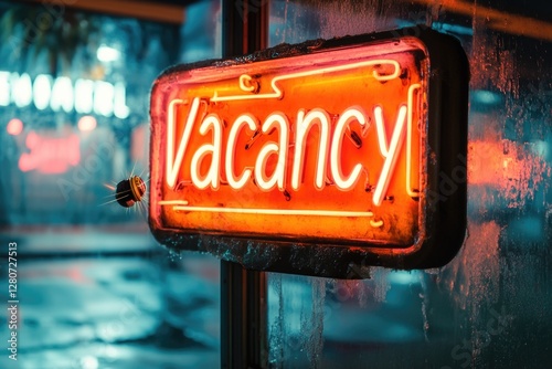 A neon sign with the word 'vacancy' displayed, often used for real estate or hotel advertising