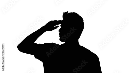 Silhouette of a man saluting against a white background