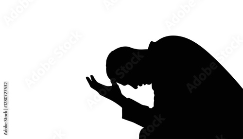 Silhouette of a person expressing sorrow against a white background