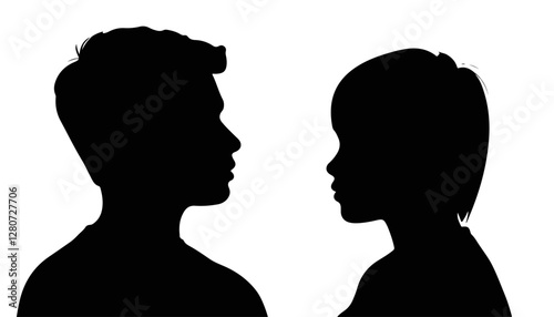 Silhouettes of young couple gazing intently at each other