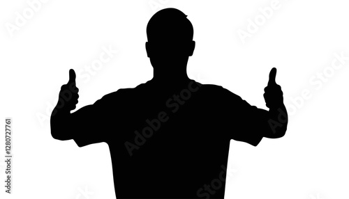 Silhouette of a person giving thumbs up against a white background