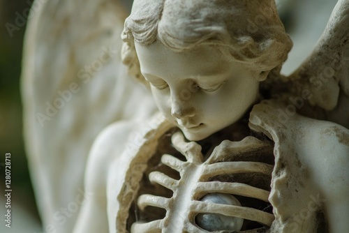 A detailed view of a beautiful angel statue with intricate details photo