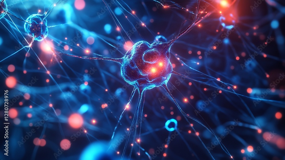 Obraz premium Glowing AI Neurons Dynamic Artificial Intelligence 3