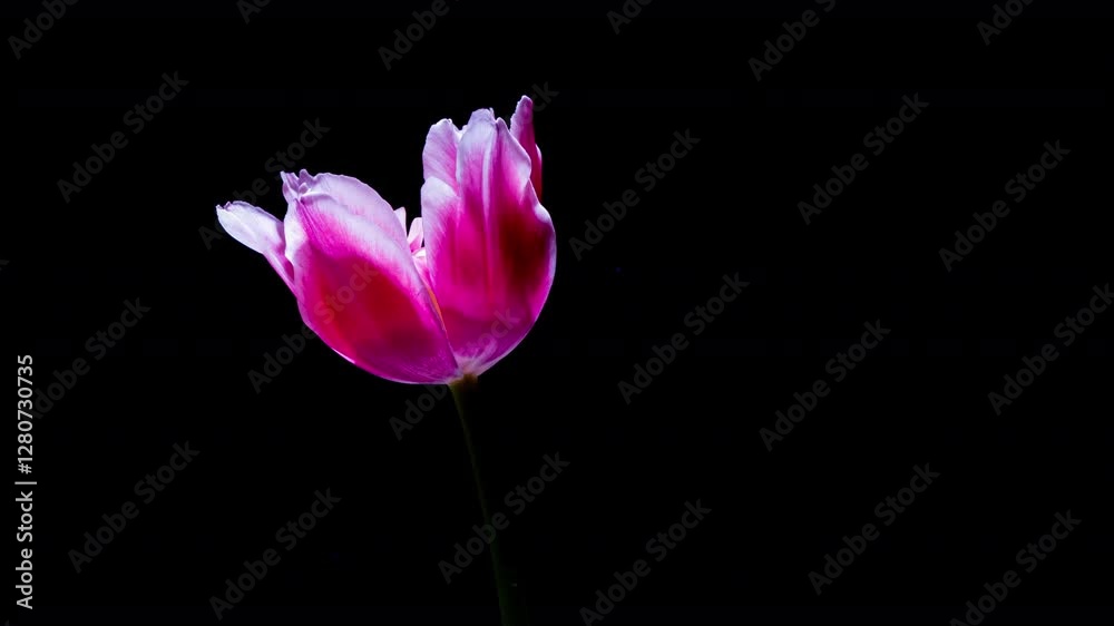 Magenta Peony Tulip Blooming in Rotating Hyperlapse on Black Magenta Peony Tulip Blooming in Rotating Hyperlapse on Black