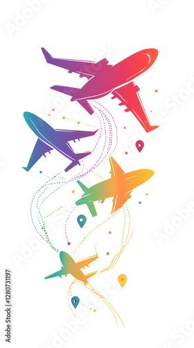 A colorful logo featuring cartoon-style airplanes with visible tracks
