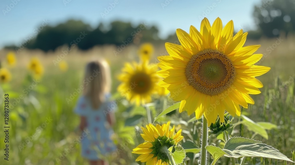 Vibrant sunflower field in full bloom with a soft background focus Vibrant sunflower field in full bloom with a soft background focus