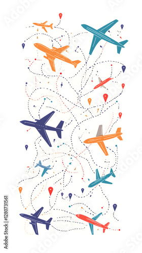A colorful logo featuring cartoon-style airplanes with visible tracks
