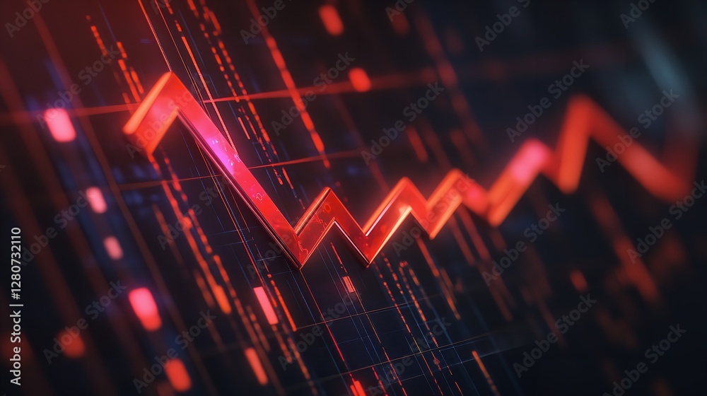 Red 3D Arrow Downward Trend Financial Market Decline Graph data loss risk fall drop dark chart stock Red 3D Arrow Downward Trend Financial Market Decline Graph data loss risk fall drop dark chart stock
