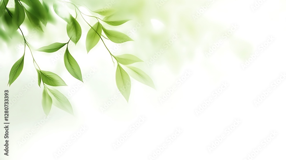 A graceful green plant branch displays its many vibrant green leaves A graceful green plant branch displays its many vibrant green leaves