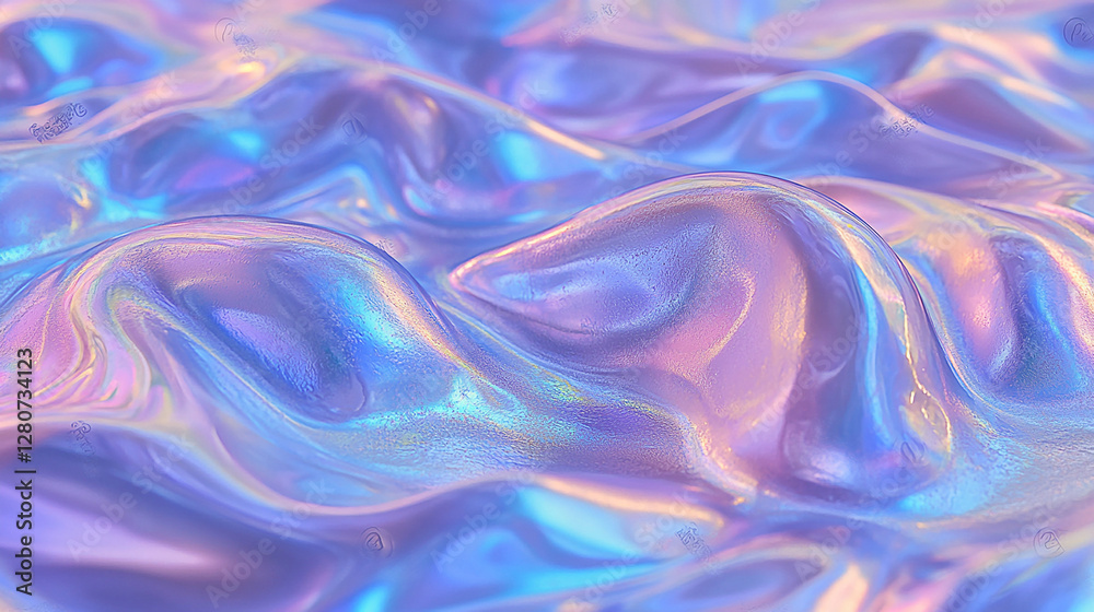 Fototapeta premium Iridescent fabric waves undulating in soft pastel colors, creating a dreamy and surreal background