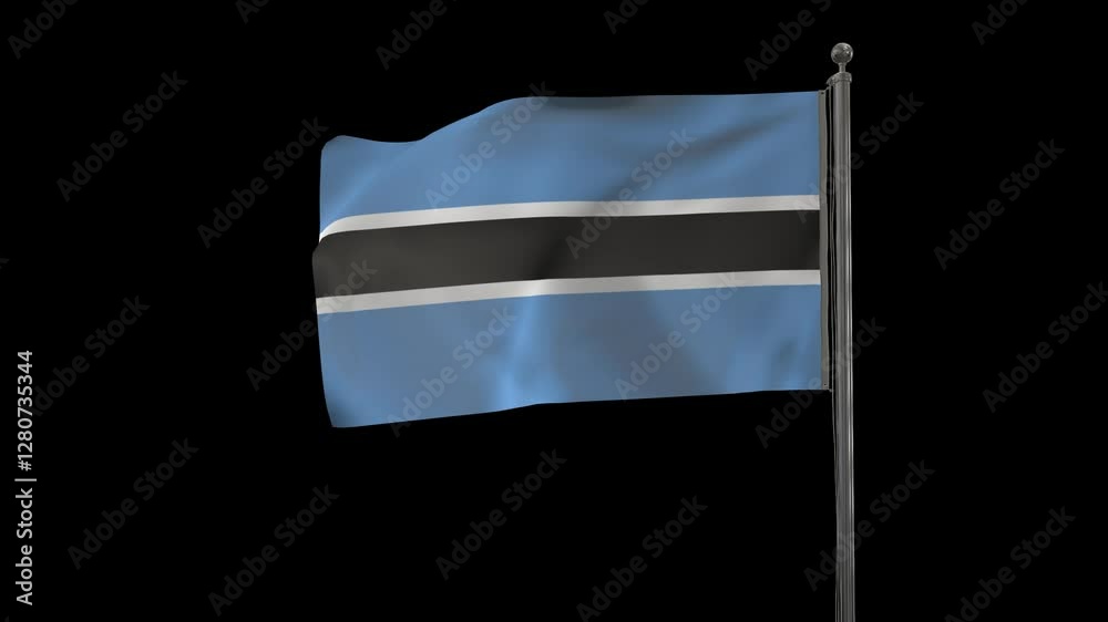Botswana flag animation on transparent background. Alpha 4K