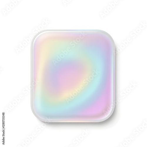 Iridescent holographic square object on white background
