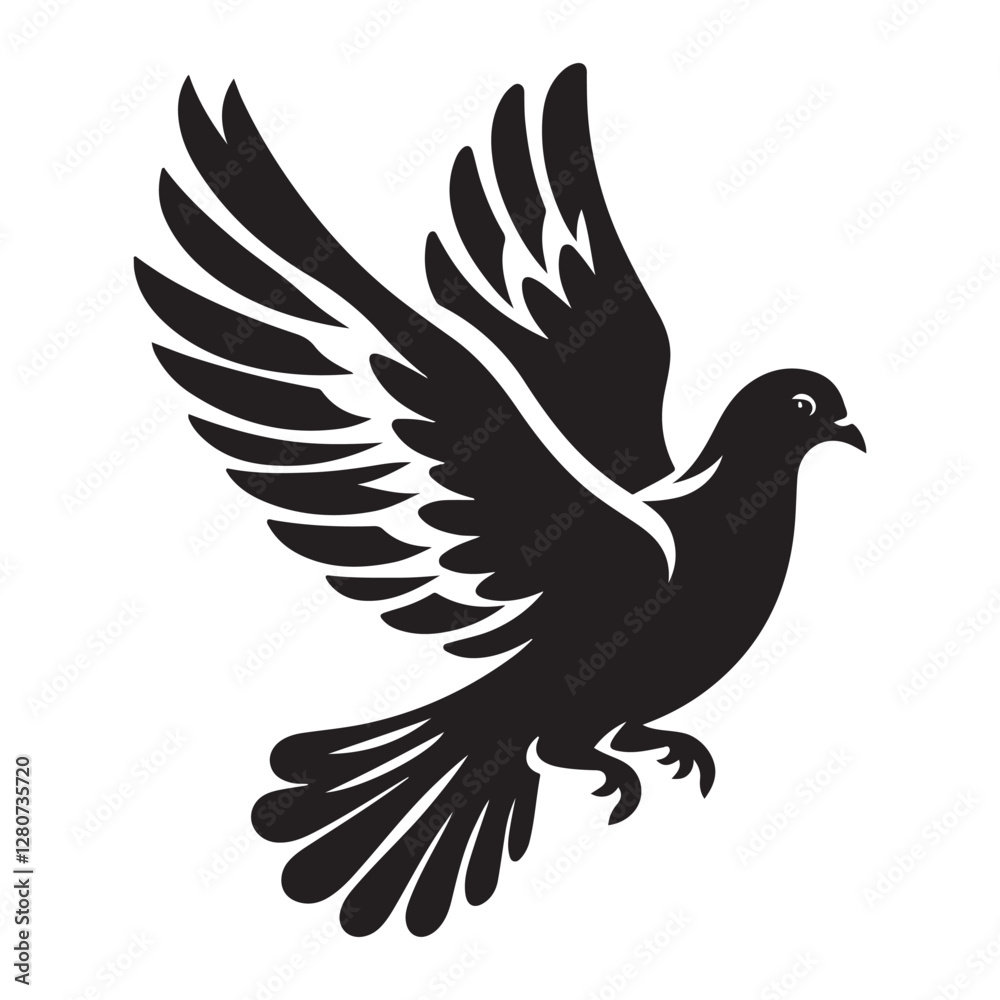 Pigeon bird Silhouette Vector Illustration, Solid White Background. Pigeon bird Silhouette Vector Illustration, Solid White Background.