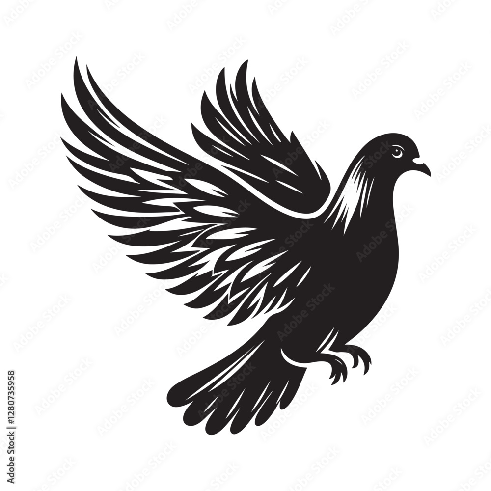 Obraz premium Pigeon bird Silhouette Vector Illustration, Solid White Background.