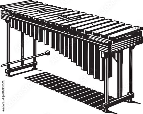  Vector Illustration of a Marimba - Black and White Outline Design