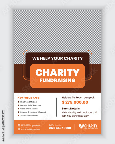 Modern Charity Flyer, leaflet Design template, professional, and attractive Editable Poster design template for donations, nonprofits, and fundraising events