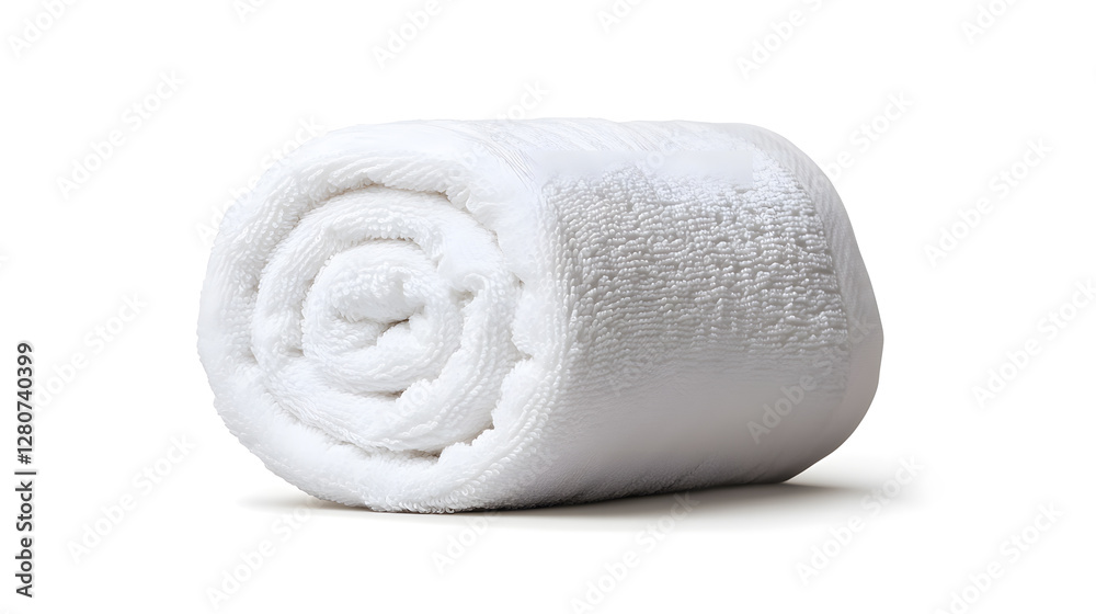 Single rolled white towel, spa element, isolated on white background