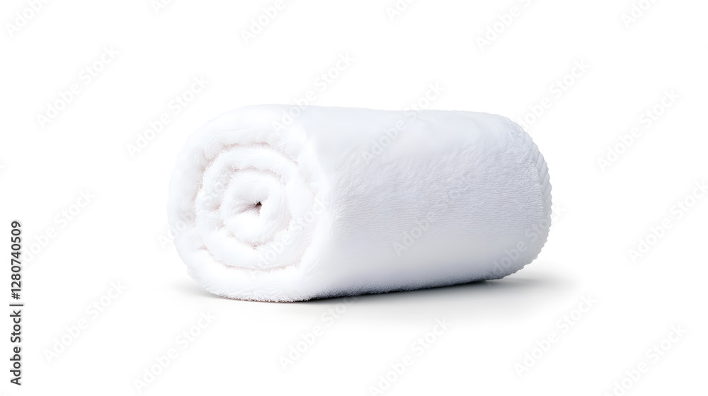 Single rolled white towel, spa element, isolated on white background Single rolled white towel, spa element, isolated on white background