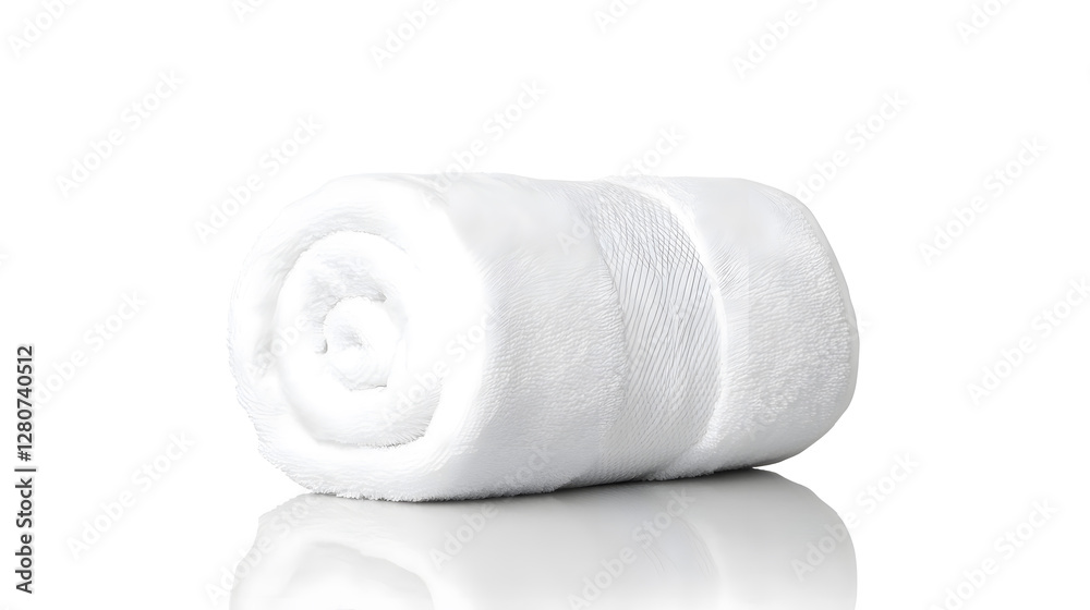 Single rolled white towel, spa element, isolated on white background Single rolled white towel, spa element, isolated on white background
