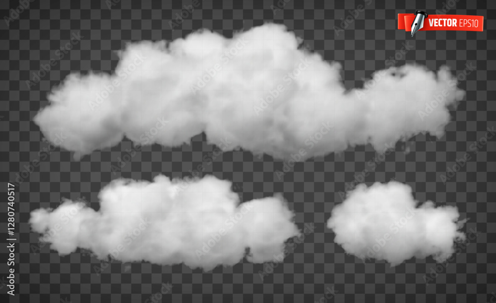 Vector realistic illustration of clouds on a transparent background.