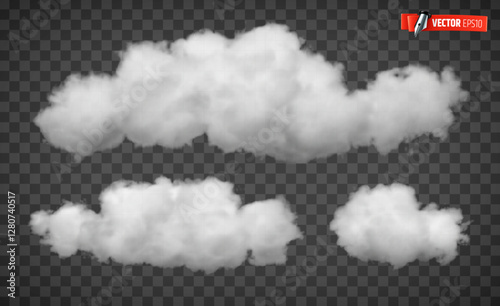 Vector realistic illustration of clouds on a transparent background.