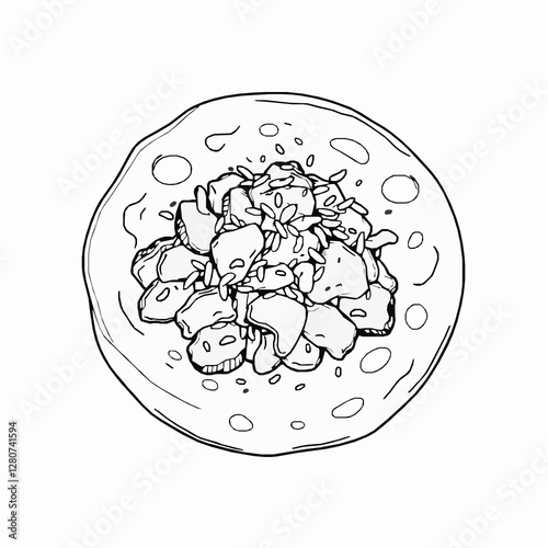 Armenian Lahmajun Thin and Crispy Meat Flatbread A Spicy and Flavorful Dish Black Outline Vector Illustration