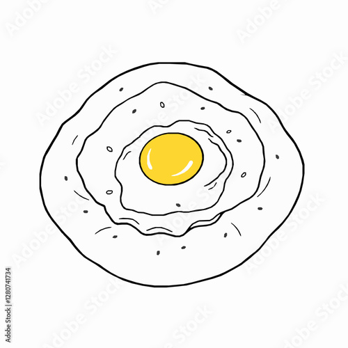 Georgian Khachapuri Cheesy and Egg Filled Bread A Warm and Savory Delight Black Outline Vector Illustration