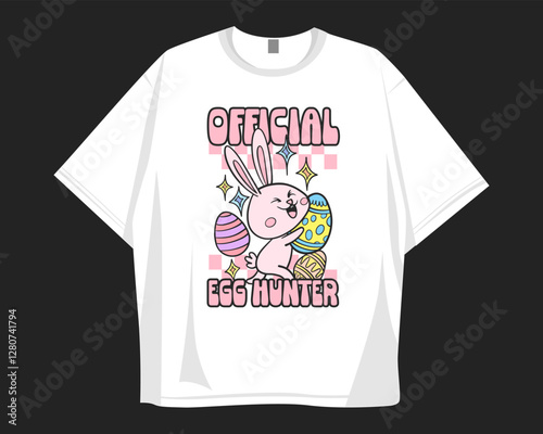 Easter t shirt design. Groove cartoon easter bunny graphic t shirt. Old school stye holidays design for festival