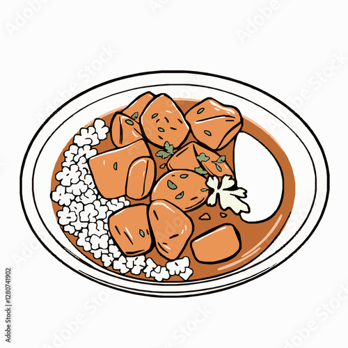 Pakistani Nihari Slow Cooked Beef Stew with Spices A Rich and Aromatic Dish Black Outline Vector Illustration
