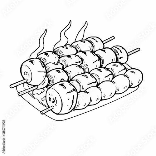 Serbian Ćevapi Grilled Minced Meat Sausages A Smoky and Juicy Street Food Black Outline Vector Illustration
