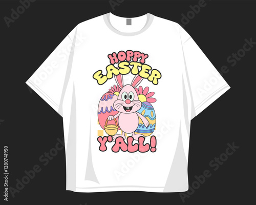 Easter t shirt design. Groove cartoon easter bunny graphic t shirt. Old school stye holidays design for festival