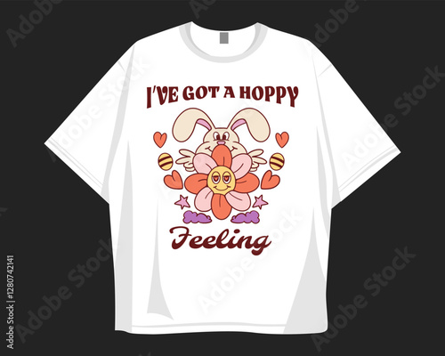 Easter t shirt design. Groove cartoon easter bunny graphic t shirt. Old school stye holidays design for festival