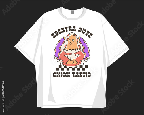 Easter t shirt design. Groove cartoon easter chick graphic t shirt. Old school stye holidays design for festival