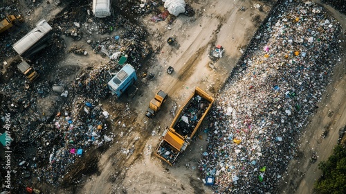satellite capture of a futuristic waste recycling facility turning trash into energy.