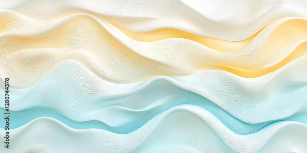 Obraz premium A seamless silky smooth abstract wave background with softly blurred pastel peach fuzz, chambray blue, and sunshine yellow transitions.
