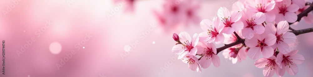 Obraz premium Delicate pink sakura blossoms, watercolor wash, soft petals , graphic, texture