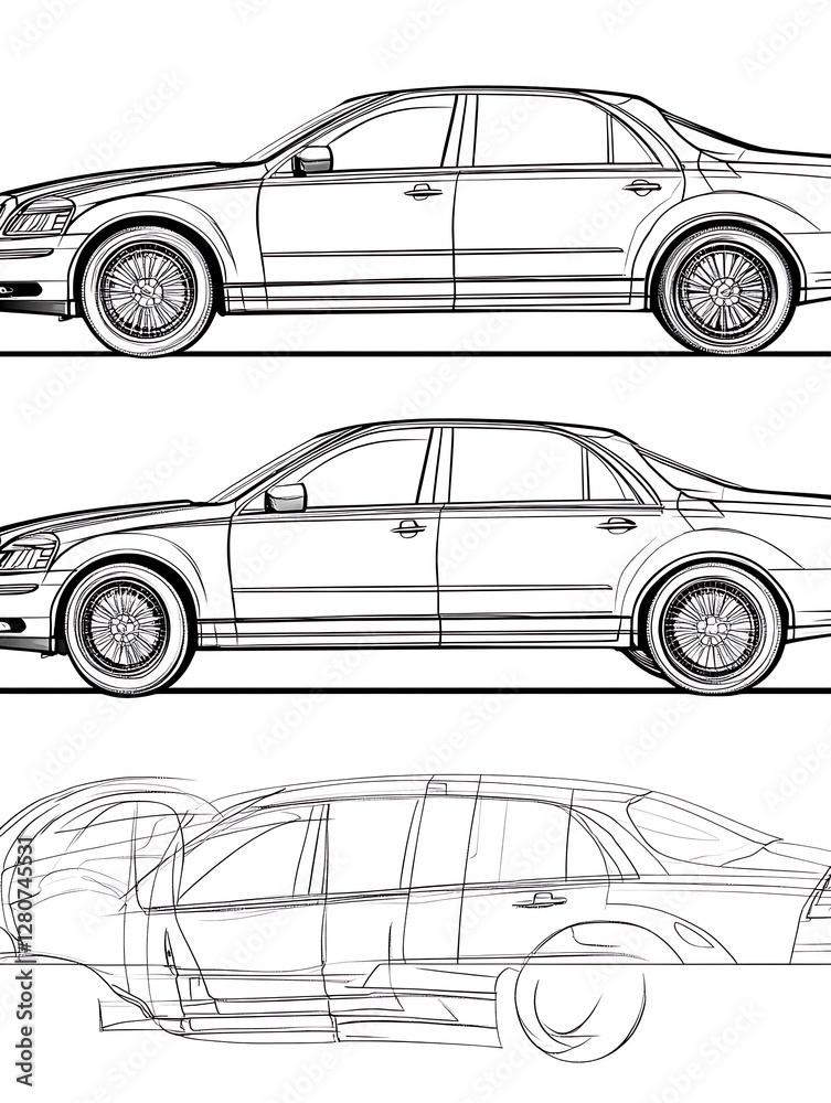 Sedan design sketches, side view Sedan design sketches, side view